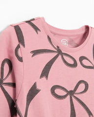 COOL CLUB PINK BOW PRINT LONG SLEEVE DRESS
