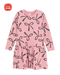 COOL CLUB PINK BOW PRINT LONG SLEEVE DRESS