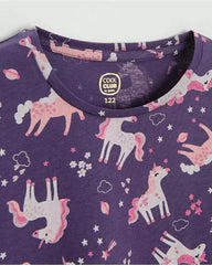 COOL CLUB PURPLE LONG SLEEVE UNICORN PRINT DRESS