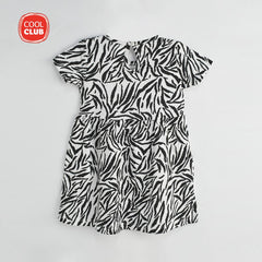 COOL CLUB WHITE PATTERN PRINTED DRESS