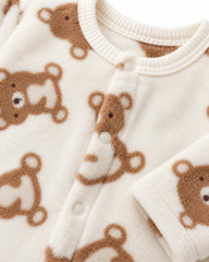 CUDDLESOME CREAM TEDDY PRINT FLEECE SLEEPSUIT