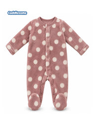 CUDDLESOME DUSTY ROSE POLKA DOT PLUSH ROMPER