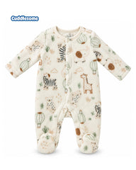 CUDDLESOME SAFARI ANIMAL PRINT PLUSH FLEECE ROMPER