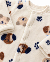 CUDLESOME PUPPY PRINT PLUSH FLEECE ROMPER