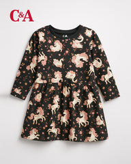 C&A BLACK UNICORN LONG SLEEVE DRESS