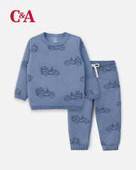 C&A BLUE JEEP PRINTED SWEATSHIRT WITH TROUSER SET