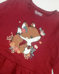 C&A BURGUNDY PRINTED LONG SLEEVE DRESS