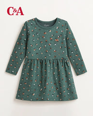 C&A GREEN FLORAL PRINT LONG SLEEVE DRESS