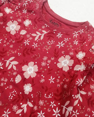 C&A MAROON FLORAL PRINT FRILL SLEEVE DRESS