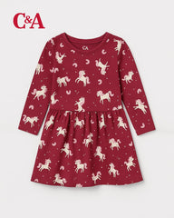 C&A MAROON UNICORN LONG SLEEVE DRESS