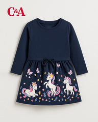 C&A NAVY UNICORN LONG SLEEVE JERSEY DRESS