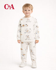C&A OFF WHITE PUPPY PLAY PRINT SWEATSHIRT WITH TROUSER SET