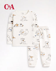 C&A OFF WHITE PUPPY PLAY PRINT SWEATSHIRT WITH TROUSER SET