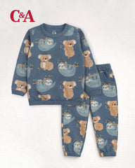 C&A TEAL BLUE KOALA PRINTED FLEECE SWEATSHIRT WITH TROUSER SET