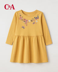 C&A YELLOW PRINTED LONG SLEEVE DRESS