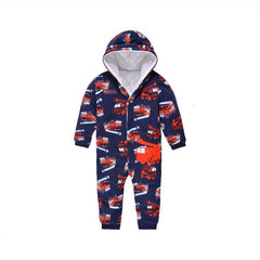 DARK BLUE FIRE ENGINE 3 LAYERED QUILTED SUPER COZY ROMPER
