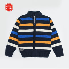 COOL CLUB DARK NAVY STRIPED KNITTED ZIPPER JUMPER