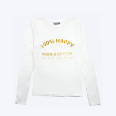DESTINATION OFF WHITE 100% HAPPY PRINTED LONG SLEEVE TOP