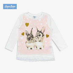 DOPO DOPO NATURAL WHITE RABBIT PRINTED TOP
