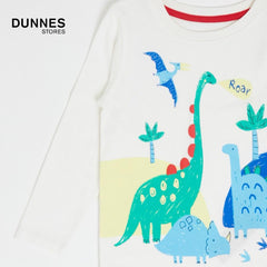 DUNNES DINO WHITE PRINTED T-SHIRT