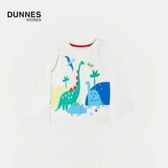 DUNNES DINO WHITE PRINTED T-SHIRT