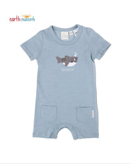 EARTH NYMPH BLUE SHORTSLEEVE SHARK PLAYSUIT