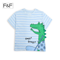 F&F BLUE STRIPED HAPPY SNAPPY T-SHIRT