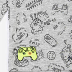 FUTURINO FASHION GREY TURTLENECK PRINTED LONG SLEEVE T-SHIRT