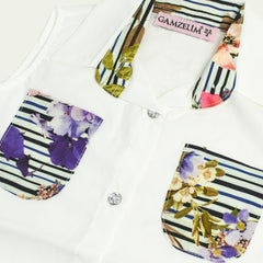 GAMZELIM WHITE FLORAL TOP WITH PRINTED SKIRT 2 PCS SET