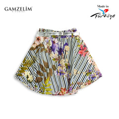GAMZELIM WHITE FLORAL TOP WITH PRINTED SKIRT 2 PCS SET