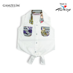 GAMZELIM WHITE FLORAL TOP WITH PRINTED SKIRT 2 PCS SET