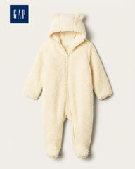 GAP BABY TEDDY FLEECE OFF WHITE HOODED PRAM SUIT
