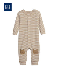 GAP BEIGE BEAR STRIPED COTTON ROMPER