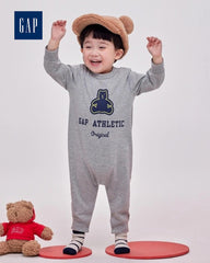 GAP GREY MARL ATHLETIC BEAR COTTON SLEEPSUIT