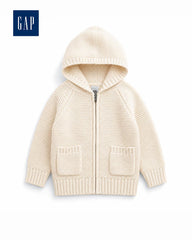 GAP KIDS CREAM ZIP UP HOODED KNIT CARDIGAN