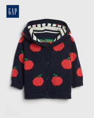 GAP NAVY APPLE PRINT HOODED KNIT CARDIGAN