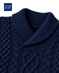 GAP NAVY BLUE CABLE KNIT SHAWL COLLAR SWEATER