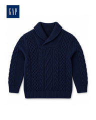 GAP NAVY BLUE CABLE KNIT SHAWL COLLAR SWEATER