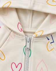 GAP OFF WHITE HEARTS PRINTED ZIPPER HOOD