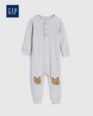 GAP GREY BEAR STRIPED COTTON ROMPER