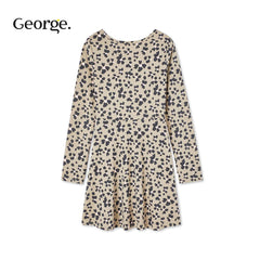 GEORGE BEIGE PRINTED LONG SLEEVE DRESS