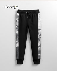 GEORGE BLACK CONTRASTING PANELS FLEECE TROUSER