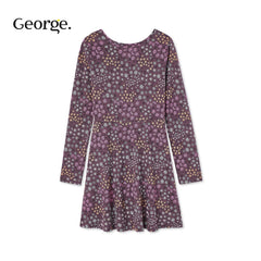 GEORGE PURPLE FLORAL LONG SLEEVE DRESS
