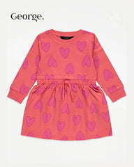 GEORGE HEARTS PRINTED JERSEY LONG SLEEVE DRESS