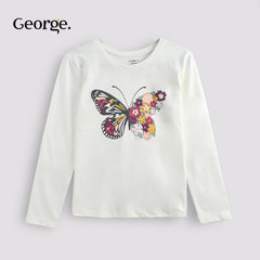 GEORGE OFF WHITE LONG SLEEVE BUTTERFLY T-SHIRT