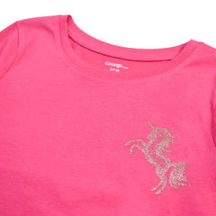 GEORGE PINK GLITTERY UNICORN LONG SLEEVE T-SHIRT