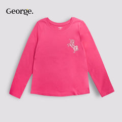 GEORGE PINK GLITTERY UNICORN LONG SLEEVE T-SHIRT