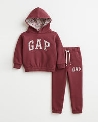 GIRLS MAROON FLEECE HOODED SWEATSHIRT & JOGGER SET