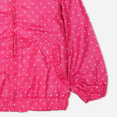 GIRLS PINK DOTTED WINDBREAKER WITH HOOD