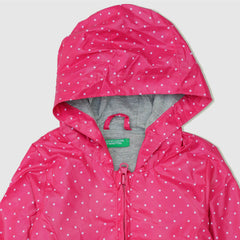GIRLS PINK DOTTED WINDBREAKER WITH HOOD